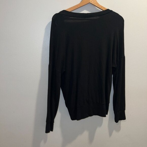 Monrow Black Drape Front Long Sleeve Top Size M Modal Blend Womens Sweater - Picture 3 of 6